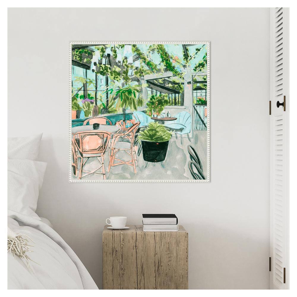Little Green Cafe I White Framed Canvas Wall Art Print