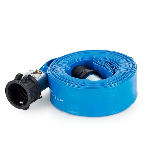 2 in. Dia 50 ft. PVC Lay Flat Hoses for Above Ground Pool, 70 psi, Blue (3-Pack)