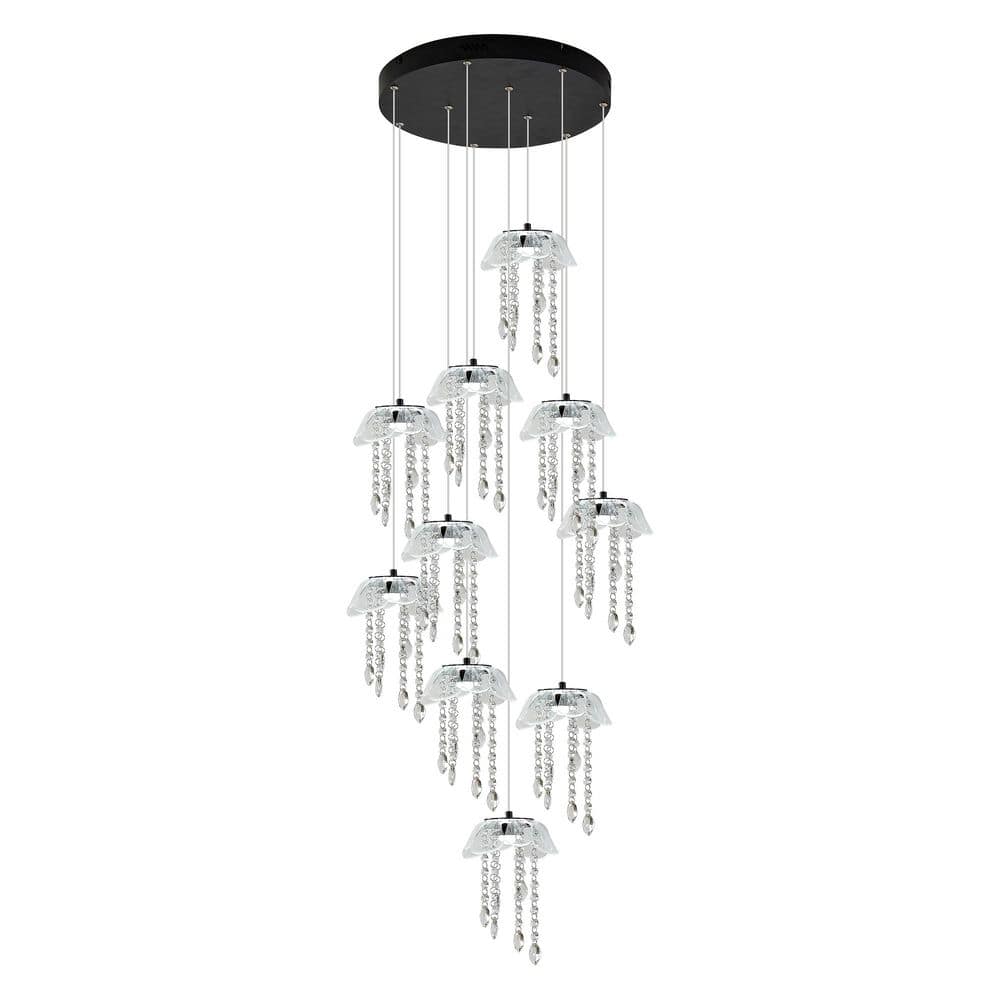 10 Light Black Modern Cluster Dimmable Integrated LED Chandelier with Clear Crystal Shade and Remote for Staircases price history on PriceWatchPro