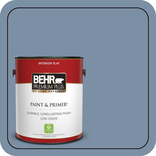BEHR PREMIUM PLUS 1 gal. #S510-4 Jean Jacket Blue Flat Low Odor Interior Paint & Primer