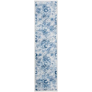 Brentwood Cream/Blue 2 ft. x 8 ft. Border Floral Distressed Runner Rug