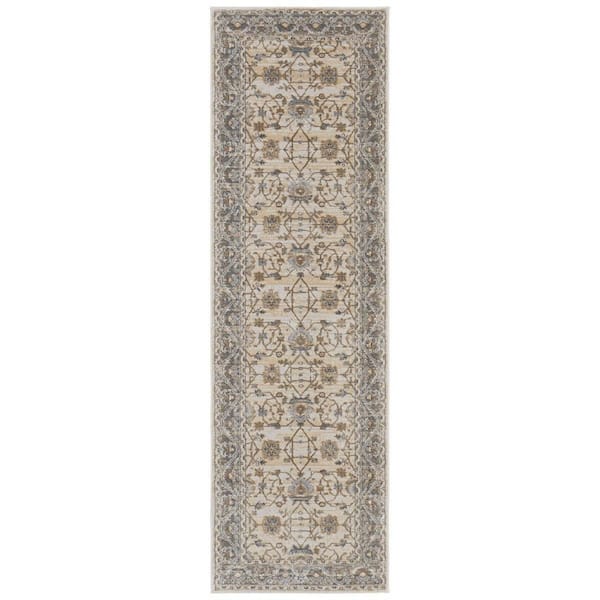 2 x 8 Brown, Ivory Oriental Runner Rug