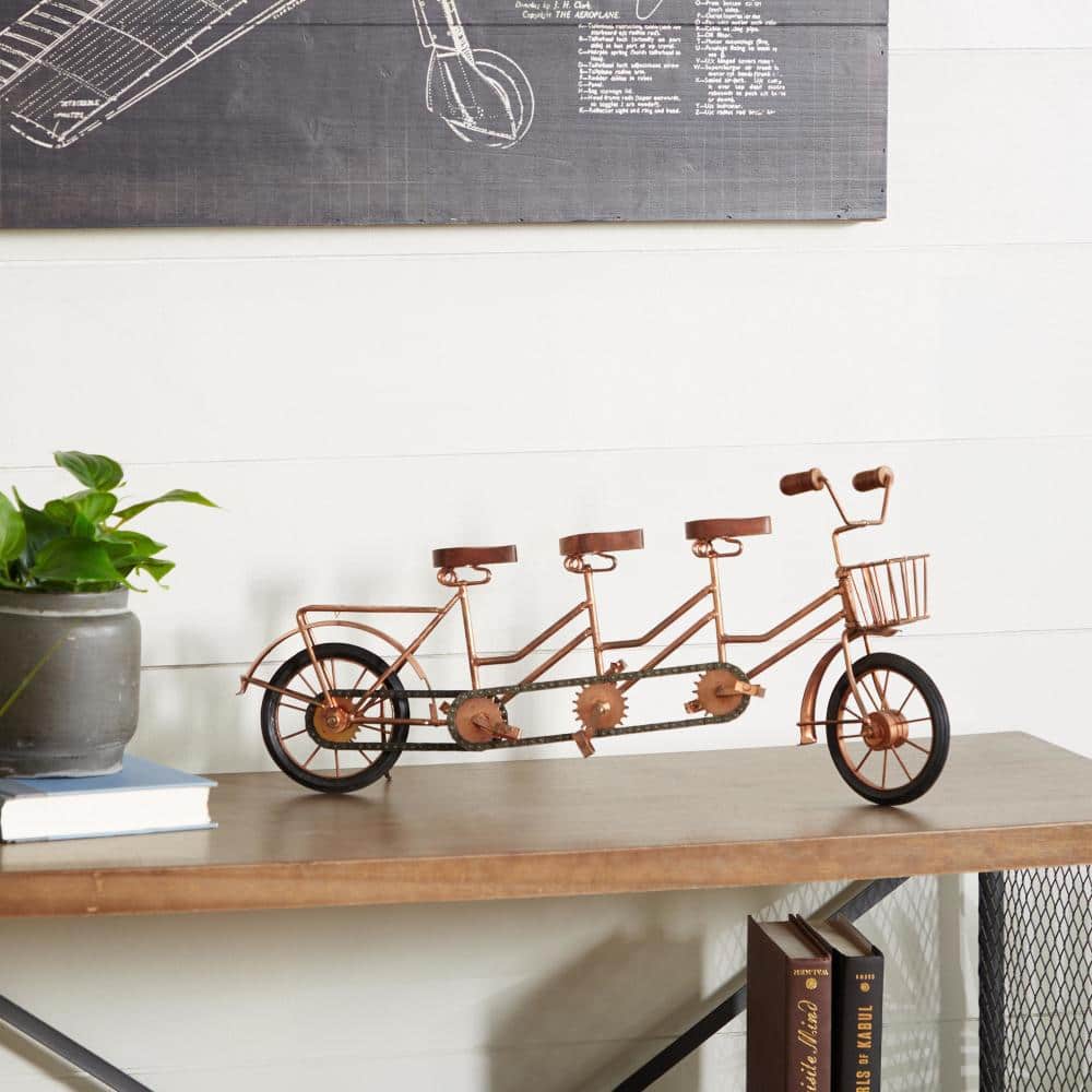 Copper and Wood Tandem Bicycle Sculpture, 21"