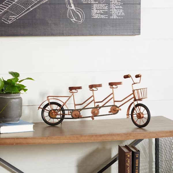 Litton Lane Pink Mango Wood Vintage Bicycle Sculpture