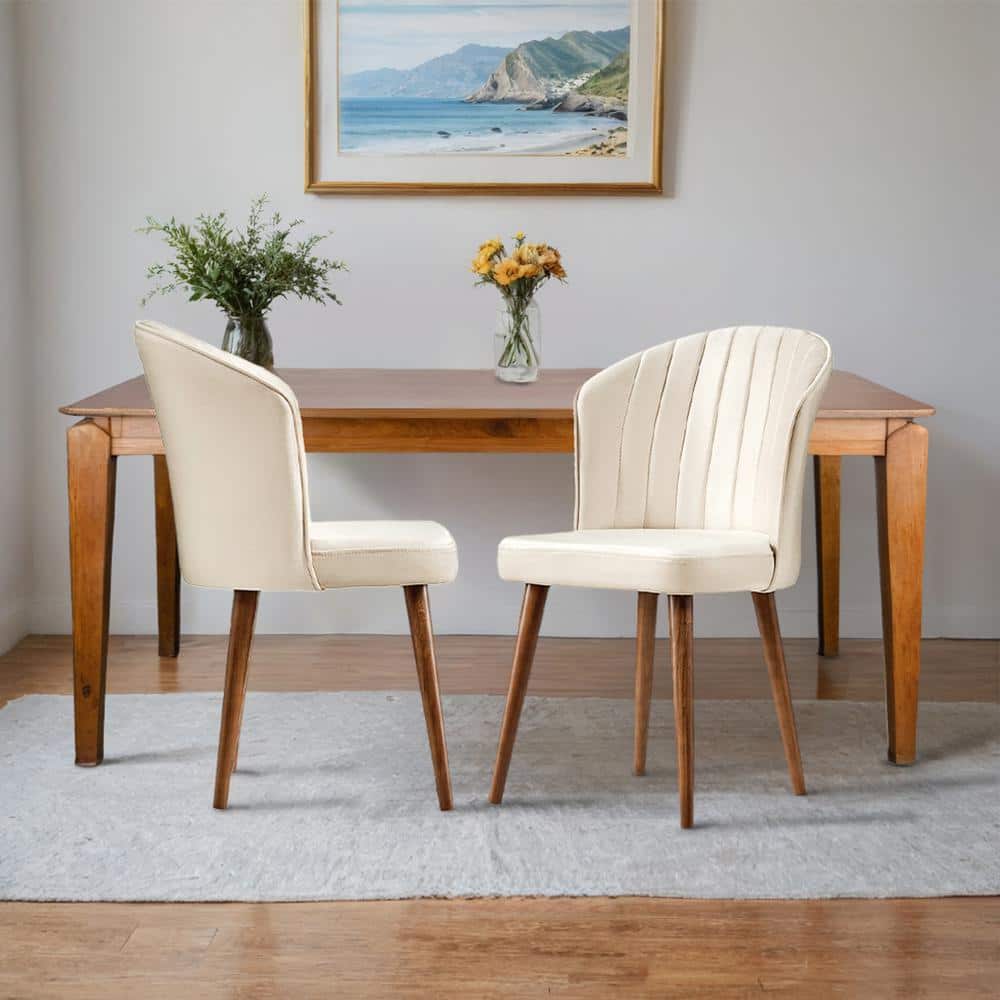Cream Velvet Upholstered Dining Chairs with Metal Legs, Set of 2