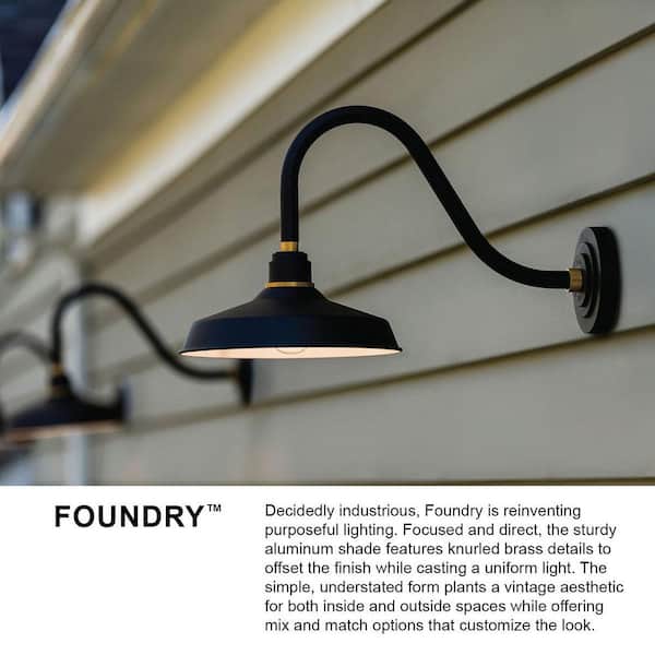 HINKLEY - Foundry Large 1-Light Textured Black Outdoor Gooseneck Wall Sconce