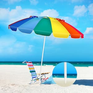 8 ft. Steel Tilt Beach Umbrella Portable Beach Umbrella with Sand Anchor in Multicolor