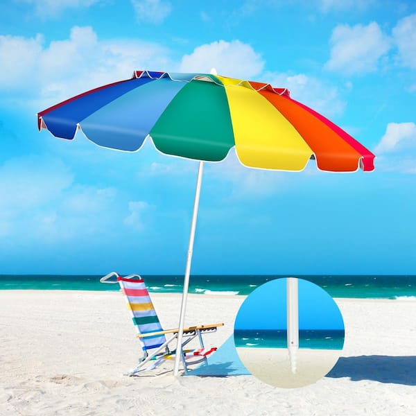 8 ft. Steel Tilt Beach Umbrella Portable Beach Umbrella with Sand Anchor in Multicolor