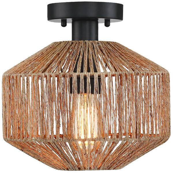 natural jute woven semi flush mount ceiling light