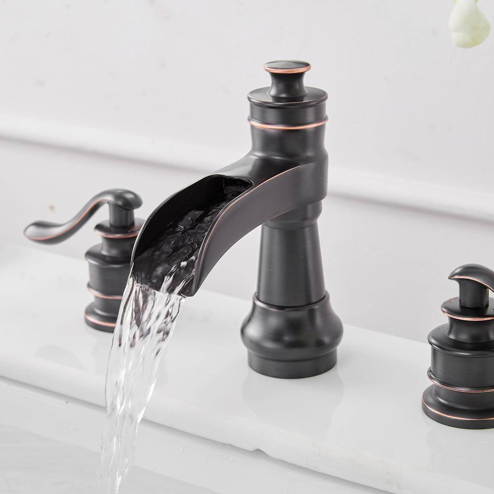 Oil-Rubbed Bronze 8-Inch Waterfall Widespread 2-Handle Bathroom Faucet