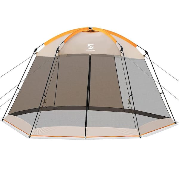 Zeus & Ruta 15 ft. x 13 ft. Khaki Screen Tent Canopy Easy Setup and Waterproof with Sidewall for Patios Outdoor Camping Activities