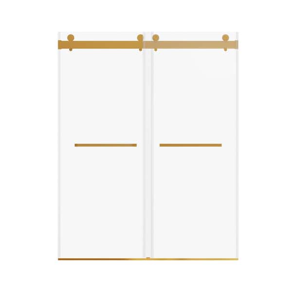 Boosicavelly 60 in. W x 76 in. H Double Sliding Frameless Shower Door in Brushed Gold Finish with Clear Glass