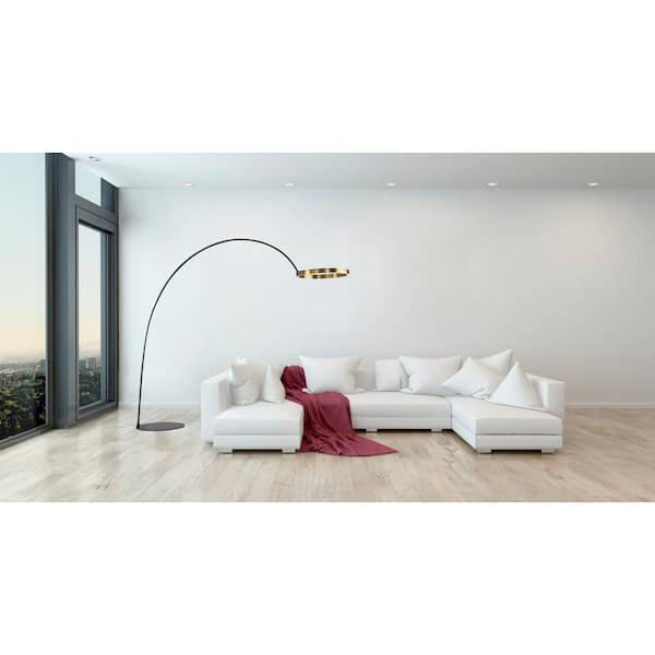"Ring Of Light" 82 in. Antique Satin Brass Unique/statement Geometric 60-W 2-Light Led Arched Floor Lamp