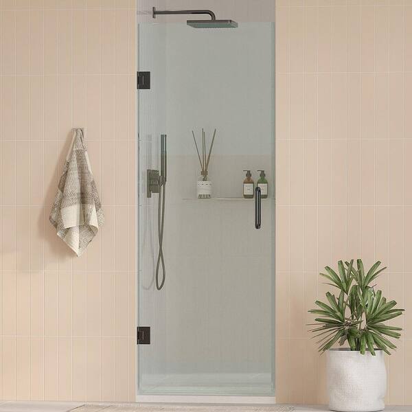 Kobiworks Nirvana 29.5 in. - 29.75 in. W x 76 in. H Frameless Pivot Hinged Shower Door in Matte Black with 3/8 in. Clear Glass
