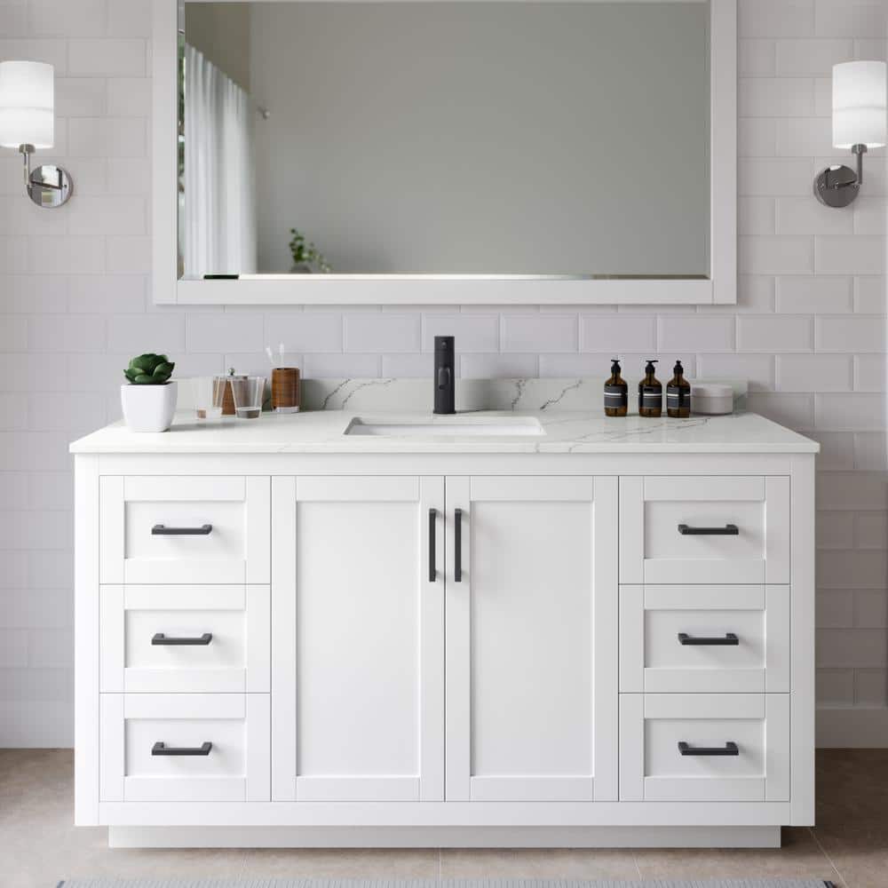 Miranda 60 in. W x 22 in. D x 33.75 in. H Single Bath Vanity in White with Giotto Quartz Top and 58 in. Mirror price history on PriceWatchPro