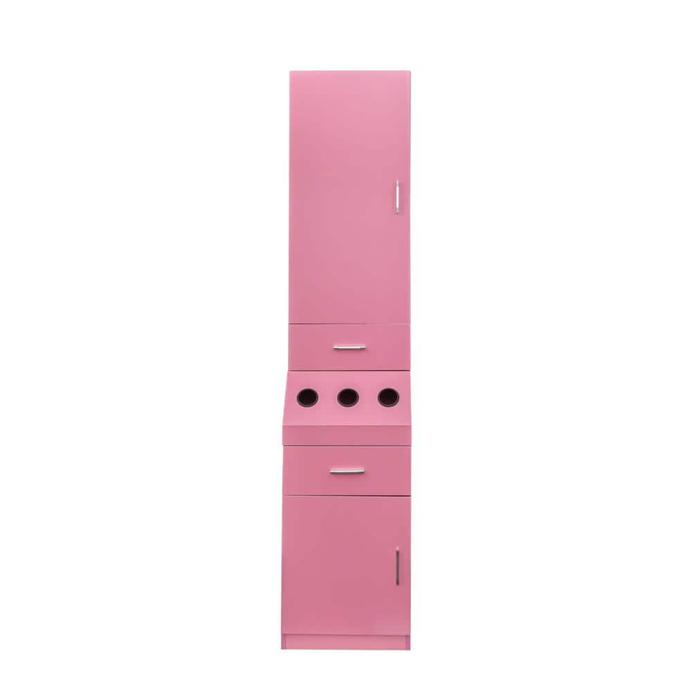 Pink 71 in. Salon Station with Storage Cabinet & 3 Hot Tool Holders 2-Drawe