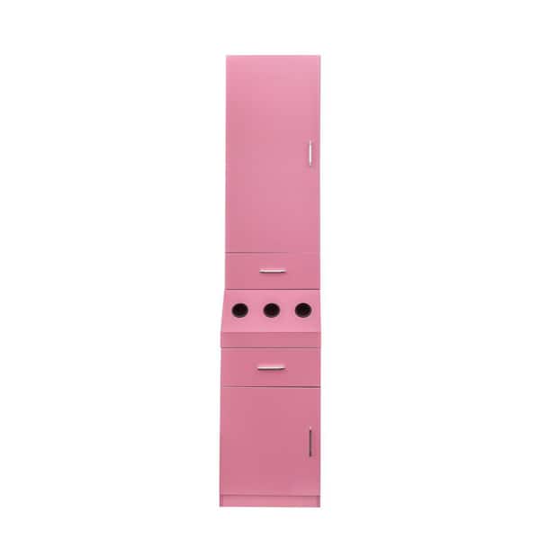 Unbranded Pink 71 in. Salon Station with Storage Cabinet & 3 Hot Tool Holders 2-Drawer Barber Stations with 2-Tier Shelf with Door
