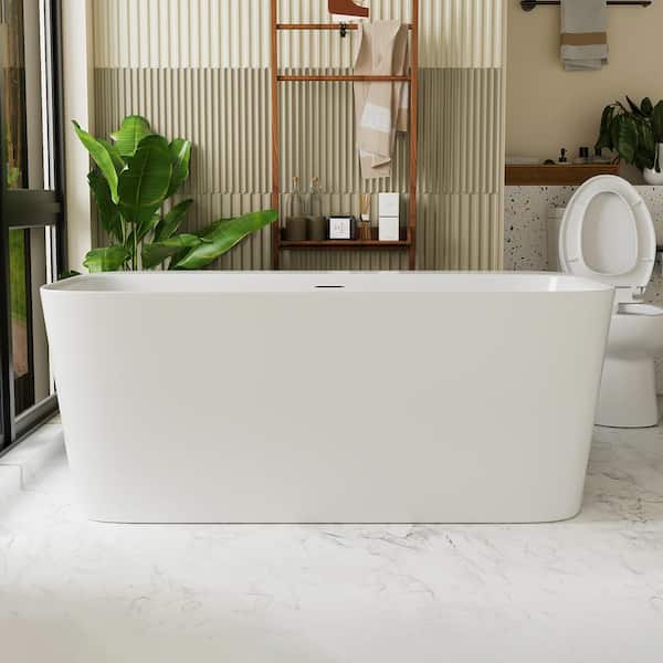 INSTER MUSE 67 in. Acrylic Flatbottom Vintage Tub Elegant Freestanding Included Center Drain Non-Whirlpool Bathtub in White