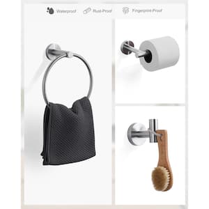 3-Piece Bath Hardware Set Bathroom Accessories Set with Toilet Paper Holder, Towel Hook, Towel Ring in Brushed Nickel