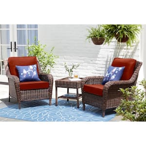 Cambridge Brown Wicker Outdoor Patio Lounge Chair with CushionGuard Quarry Red Cushions