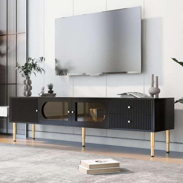 Harper & Bright Designs Black TV Stand Fits TVs up to 80 in. with TV ...