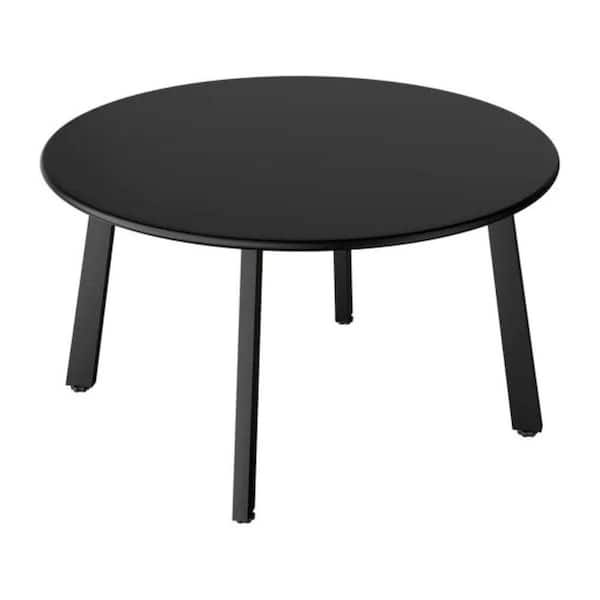 Round Outdoor Metal Side Table, Weather-Resistant Steel Garden Balcony Table for Patio Furniture, Black
