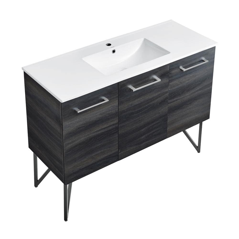 Annecy 48" Black Walnut Freestanding Bathroom Vanity with White Basin