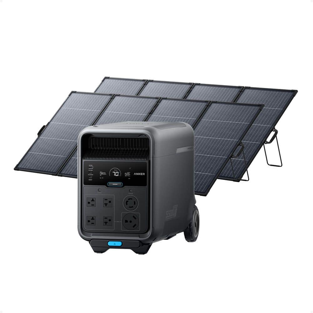 Anker SOLIX S5000 Solar Generator w/ 2x 400W Bifacial Solar Panels, 4,500-Watt/ 5kWh Home Backup Generator, Push Button Start