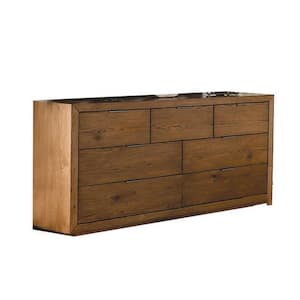 64 in. Brown 7-Drawer Wooden Dresser Without Mirror