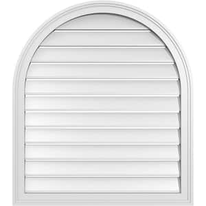 30 in. x 34 in. Round Top White PVC Paintable Gable Louver Vent Functional