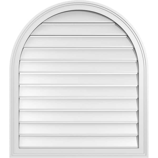Ekena Millwork 30 in. x 34 in. Round Top White PVC Paintable Gable Louver Vent Functional