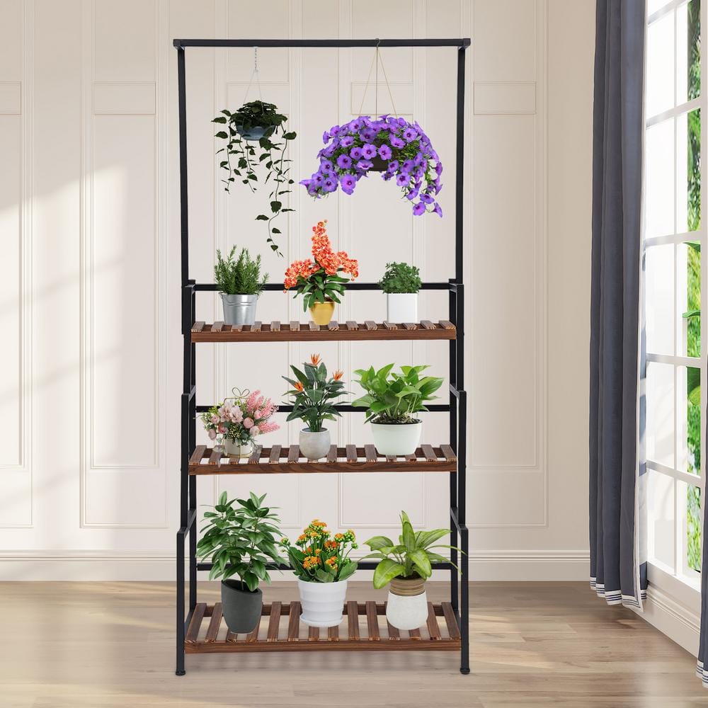 YIYIBYUS 68.1 in. Tall Indoor Outdoor Metal 3-Tier Plant Stand Flower ...