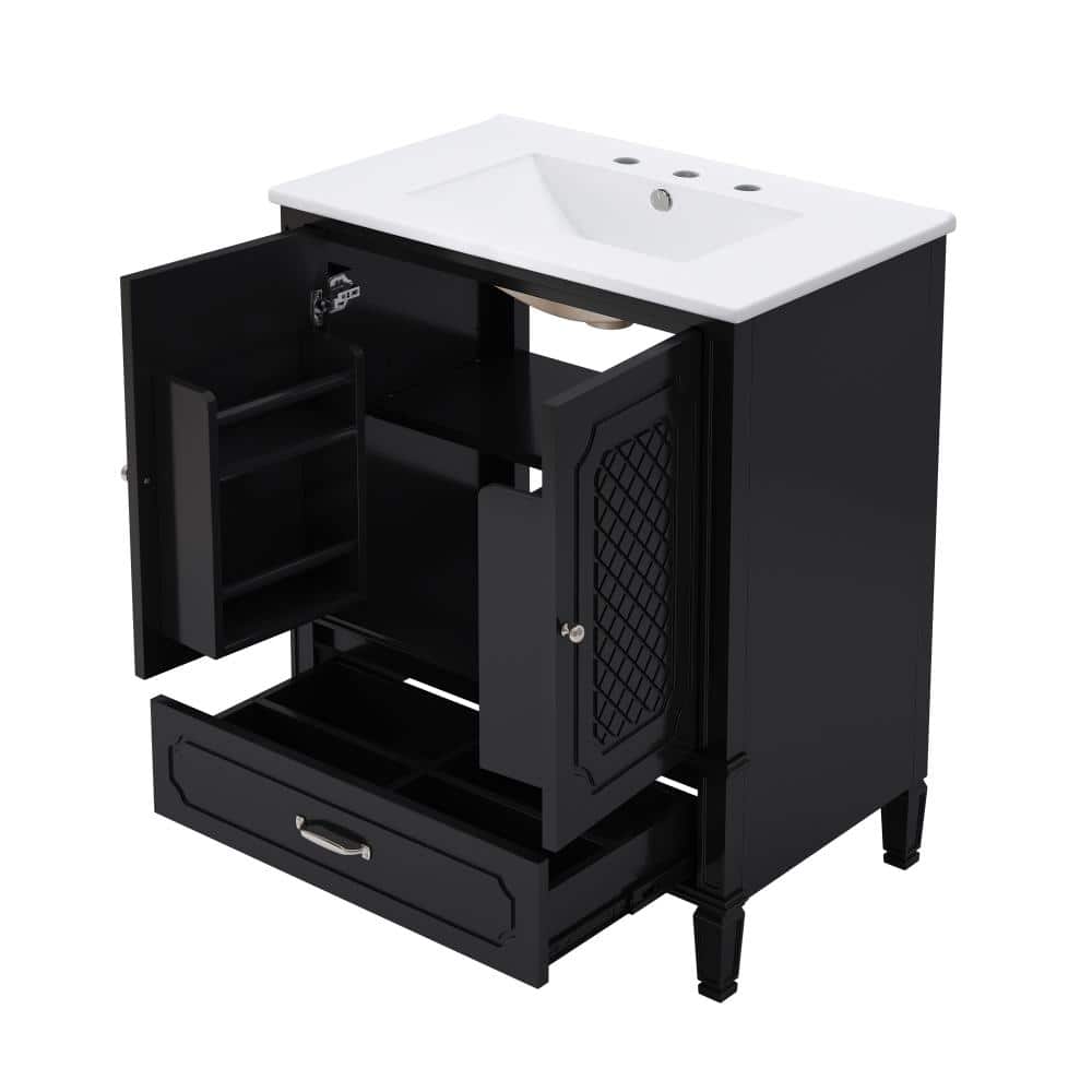 Black 30in Bathroom Vanity with Sink Vintage Style Multi-functional Storage Space Soft-closing Door for Bathroom price history on PriceWatchPro