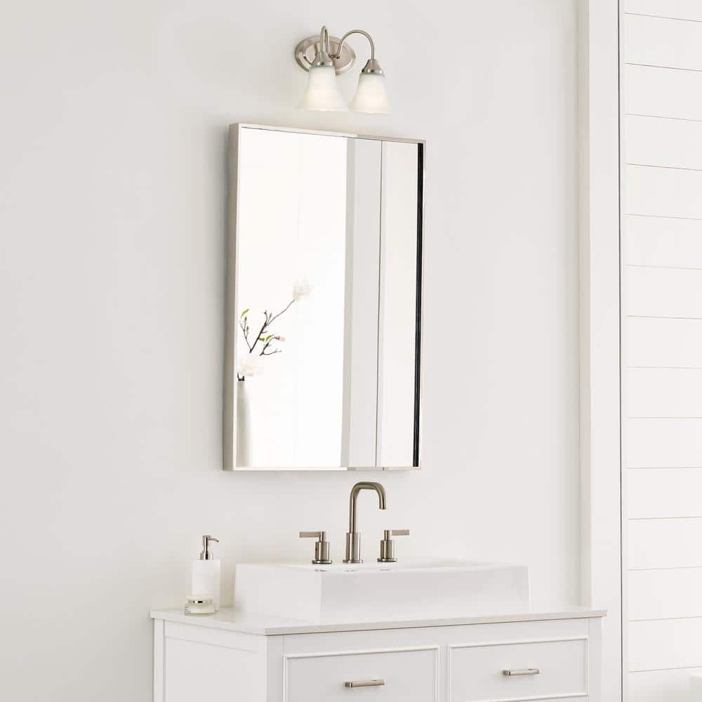 Brushed Nickel 2-Light Vanity Fixture with Satin Etched Glass