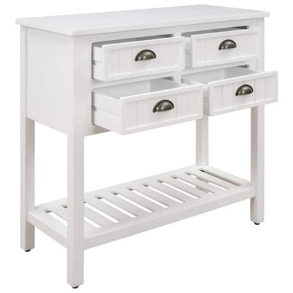 Unbranded Cambridge Series 31.7 in White Standard Rectangle Wood Console Table with 4-Drawers and 1-Bottom Shelf