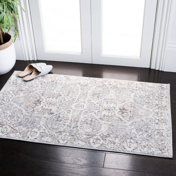 Sabrina 3 ft. x 4 ft. Ivory/Light Gray Distressed Medallion Ornate Area Rug