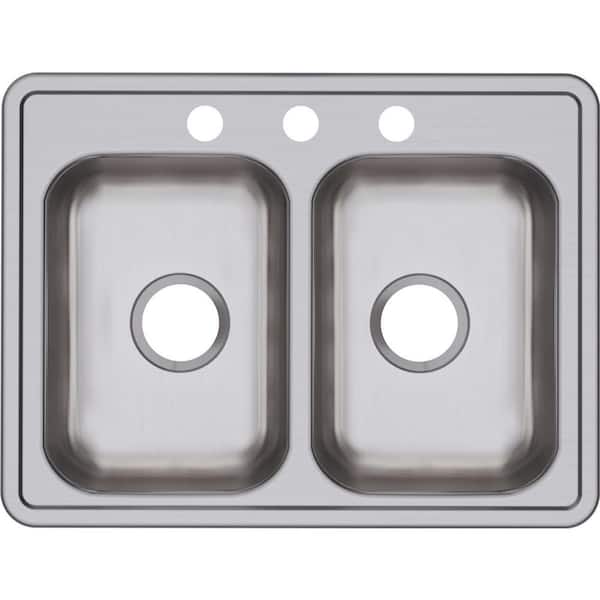 Elkay Dayton 25in. Drop-in 2 Bowl 22 Gauge Satin Stainless Steel Sink Only and No Accessories