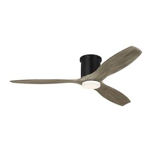 Collins 52 in. Smart Integrated LED Indoor/Outdoor Aged Pewter Hugger Ceiling Fan with Light Grey Weathered Oak Blades