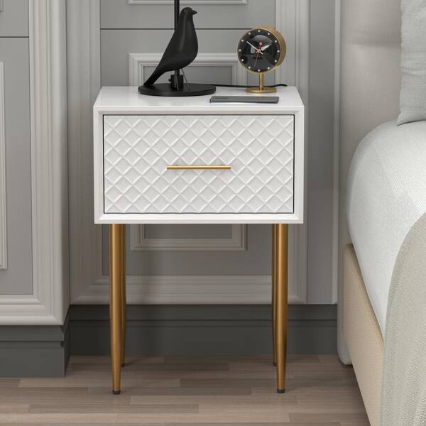 FUIN Modern Contemporary 1-Drawer White Nightstand 15.7 in. D x 18