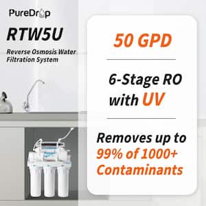 RTW5U Reverse Osmosis Water Filtration System with UV Filter, Ultraviolet RO Water System, 6 Stage, TDS Reduction
