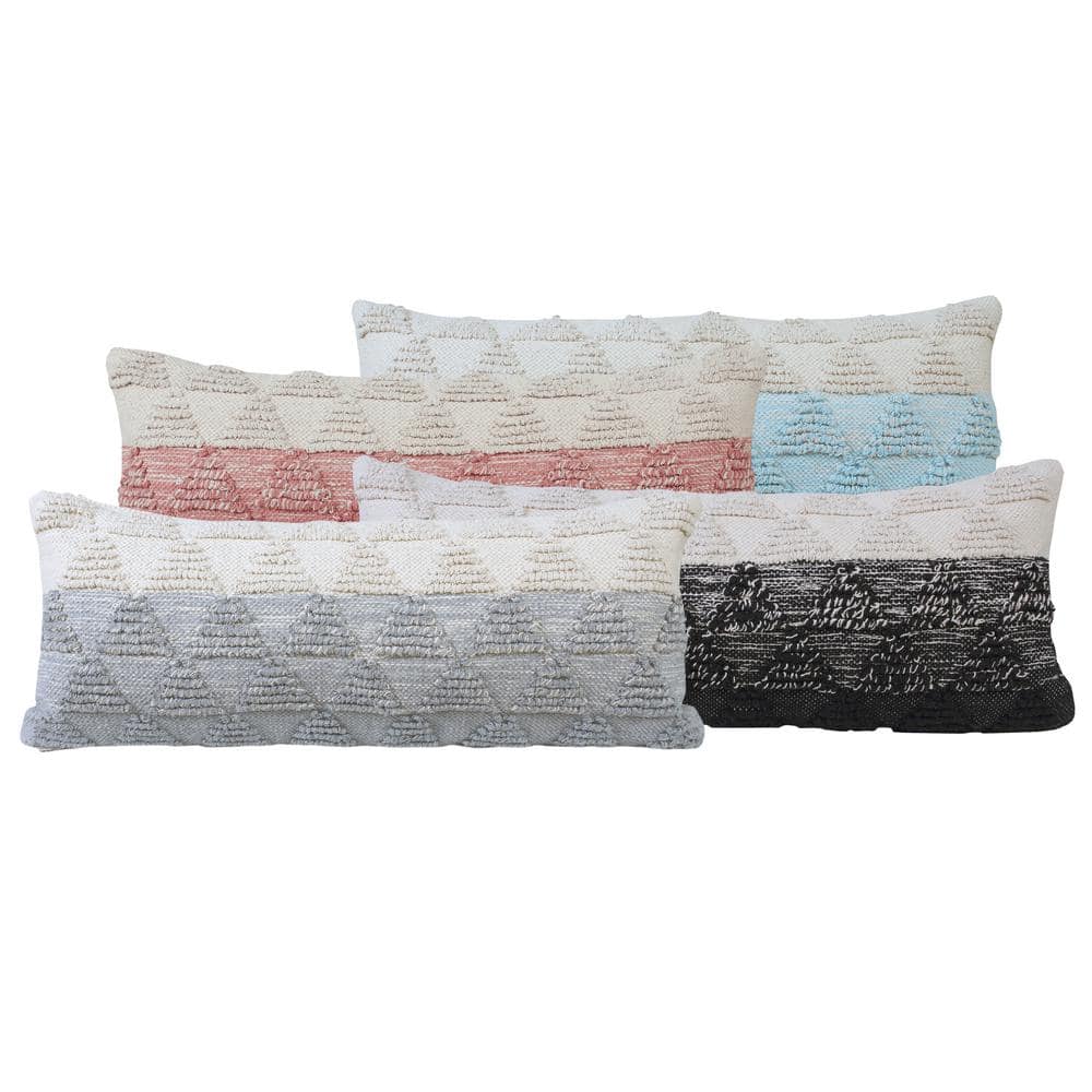 Bright Blue and Off-White Geometric Cotton Lumbar Pillow