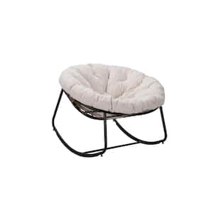 40 in. W Grey Metal Outdoor Rocking Chair with Beige Cushions