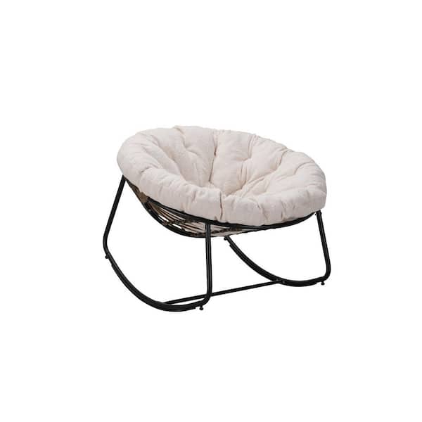 Cesicia 40 in. W Grey Metal Outdoor Rocking Chair with Beige Cushions