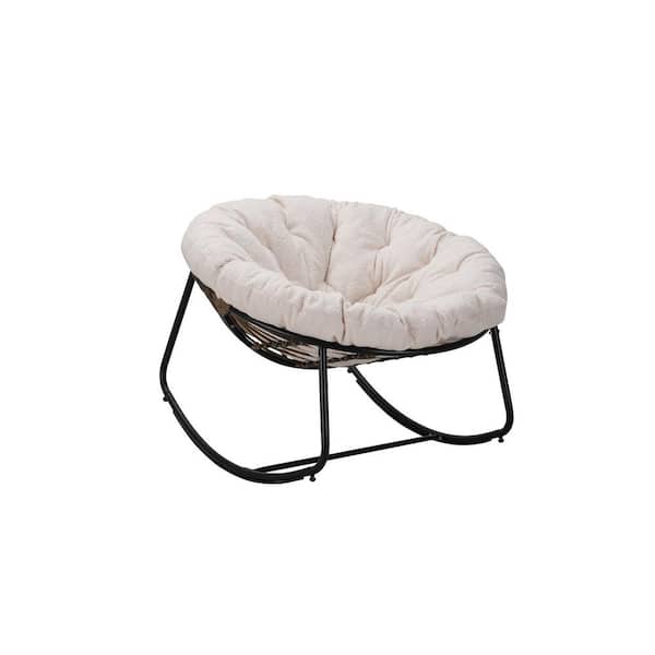 Cesicia 40 in. W Grey Metal Outdoor Rocking Chair with Beige Cushions 2-Pack