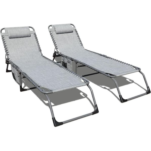 cenadinz Metal Outdoor Chaise Lounge with Detachable Pocket and Pillow