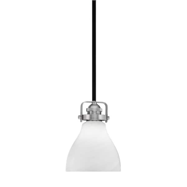 Unbranded Decatur 60-Watt 1-Light Black and Nickel Light Mini Pendant with 6.25 in. White Marble Glass Shade, No Bulb Included