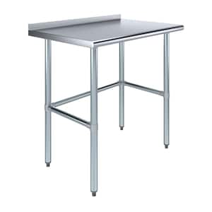 Stainless Steel 24 in. x 36 in. Open Base Kitchen Prep Table with 1.5 in. Backsplash. Metal Prep Table