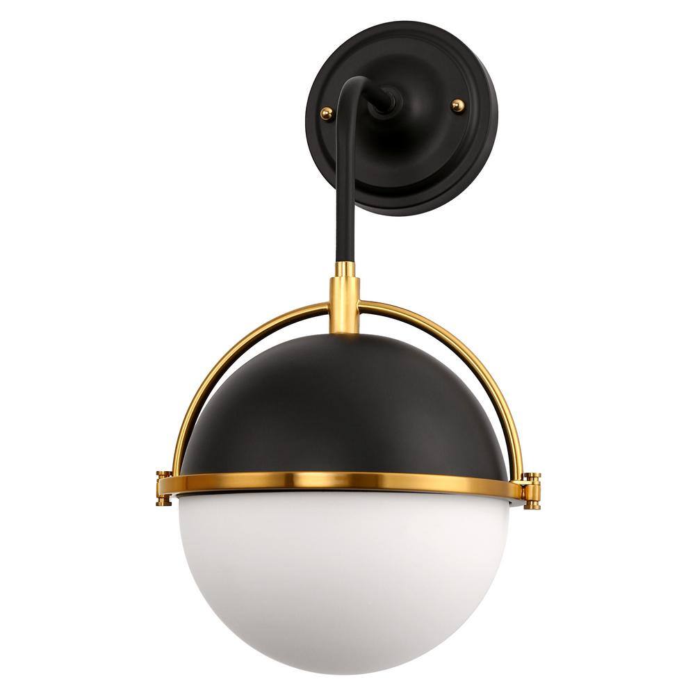 10 in. 1-Light Black and Gold Wall Sconce with White Globe Shade, Modern Light Fixture for Bedroom, Hallway price history on PriceWatchPro