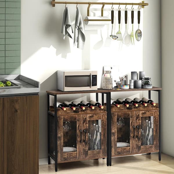 Rustic Brown Wooden 23.5 in. Industrial Liquor Bar Cabinet Buffet Sideboard Detachable Wine Rack Glass Holder