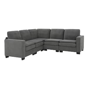 89 in. Modern L-Shaped Velvet Sectional Sofa in. Gray with Double Cushions